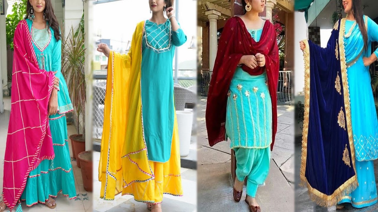 Sky blue 3 Pcs Suit Set In Chanderi Silk Fabric With Zari Weaving and Neck  gotta Patti Hand Work | Kishori