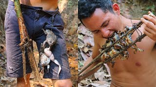 Primitive Technology: Find frog by spear in river - Cooking frog and eating delicious