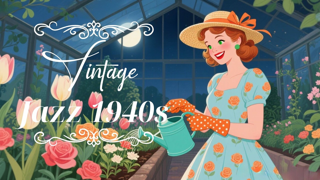 1940s Vintage Night Garden ❤️ Moonlight, Flowers & Relaxing Old Jazz Mood