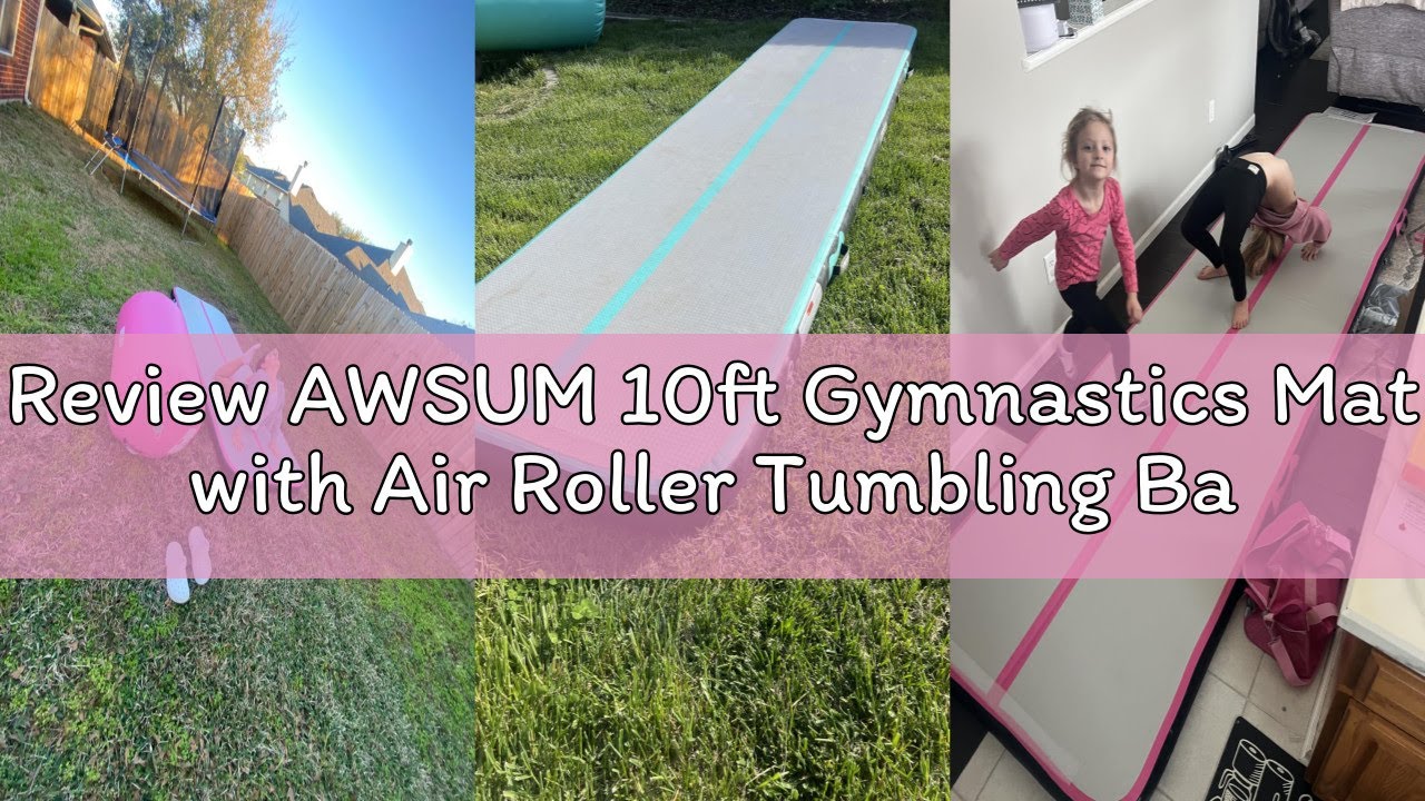 Review AWSUM 10ft Gymnastics Mat with Air Roller Tumbling Barrel Back Somersault Backbend Trainer fo
