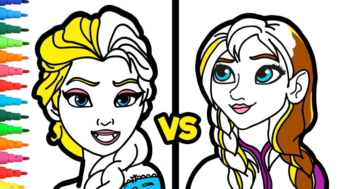 ⁣Dibuja y Colorea a ELSA vs ANNA 👸❄👸 Vídeos para niños