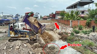 Urban development, Pour soil around the lake, By Bulldozer MITSUBISHI BD2F, Dump Truck 5Ton