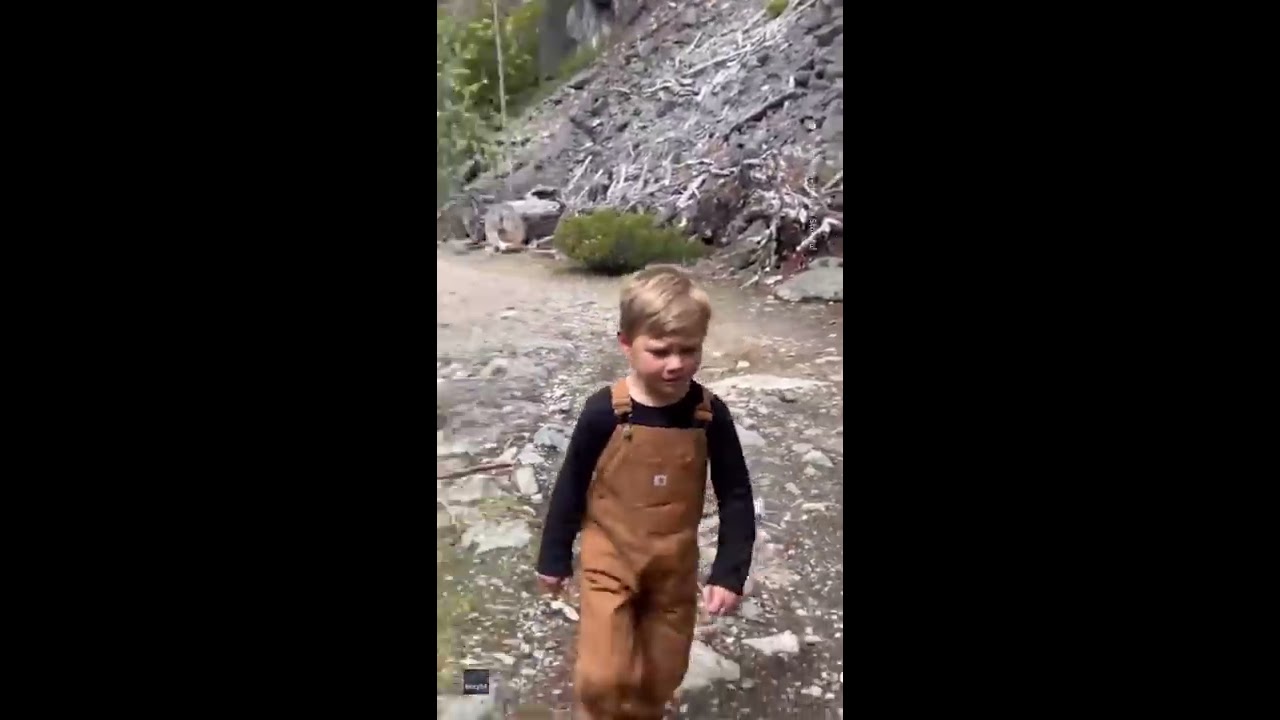Bear Stalks Family Along Hiking Trail 