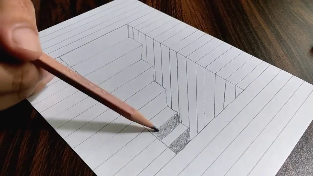 How to Draw 3D Steps in a Hole Line Paper Trick Art - YouTube