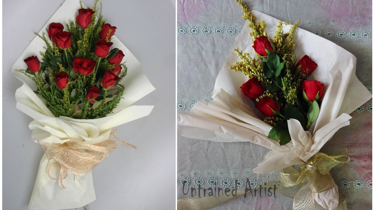 Tissue and kraft paper wrapped flowers  How to wrap flowers, Flower  packaging, Paper flowers