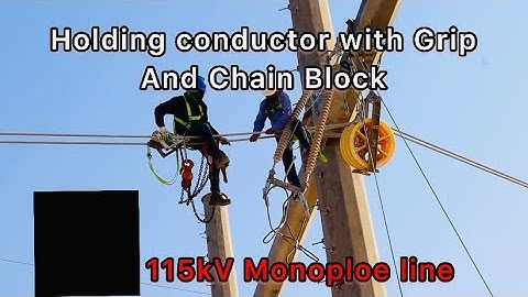 Holding twin conductor with pulling Grip with Chain Block, #construction #linemanlife #amazing #fyi