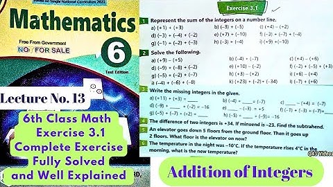 6th Class Math Exercise 3.1 | Addition of Integers | Sum of Integers | Number Line | Hindi | Urdu