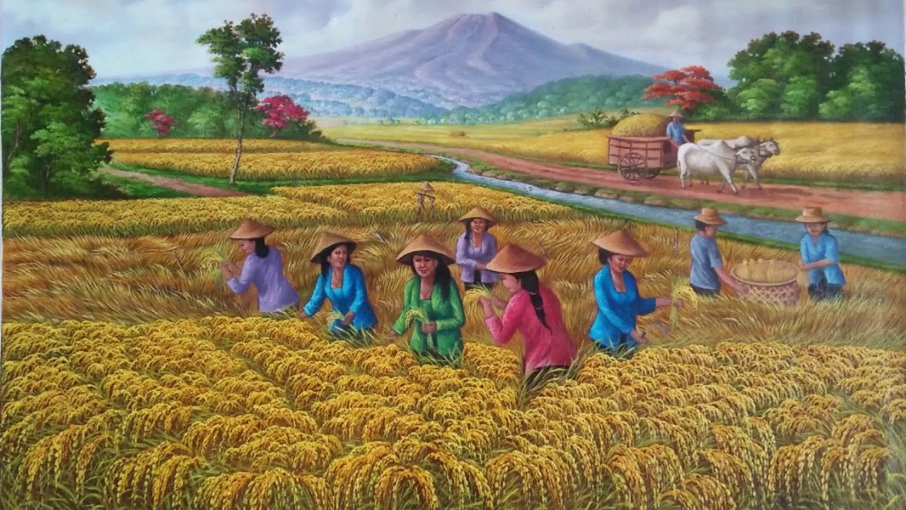 Kereen Lukisan Panen Padi Indahnya Nuansa Alam Indonesia Youtube