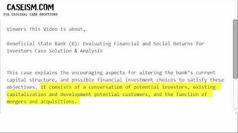 Beneficial State Bank (B): Evaluating Financial and Social Returns Case Solution & Analysis