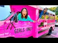 We Built A MOBILE Girls Lounge in a SCHOOL BUS!!