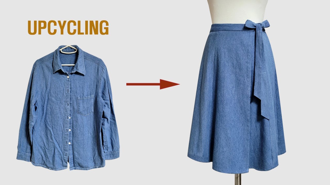DIY Upcycling Denim Shirts/청남방 리폼/Making Wrap Skirt/랩 스커트 만들기/치마/셔츠/Refashion