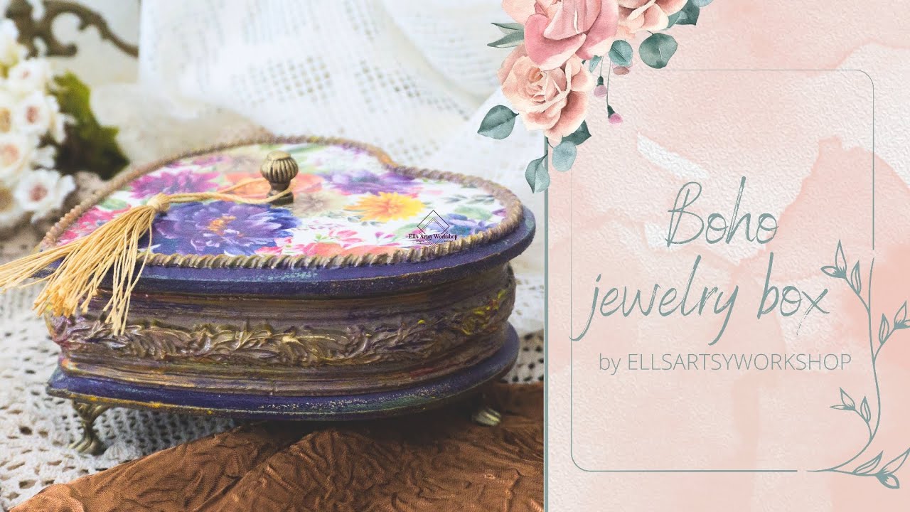 Boho jewelry storage box; Rustic wooden makeup organizer; Vintage handmade home decor idea