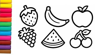 🍒🍎🍓🍌🍇 Fresh Nutritious Fruits Drawing, Painting & Coloring for Kids 🎨 | Healthy Fruits