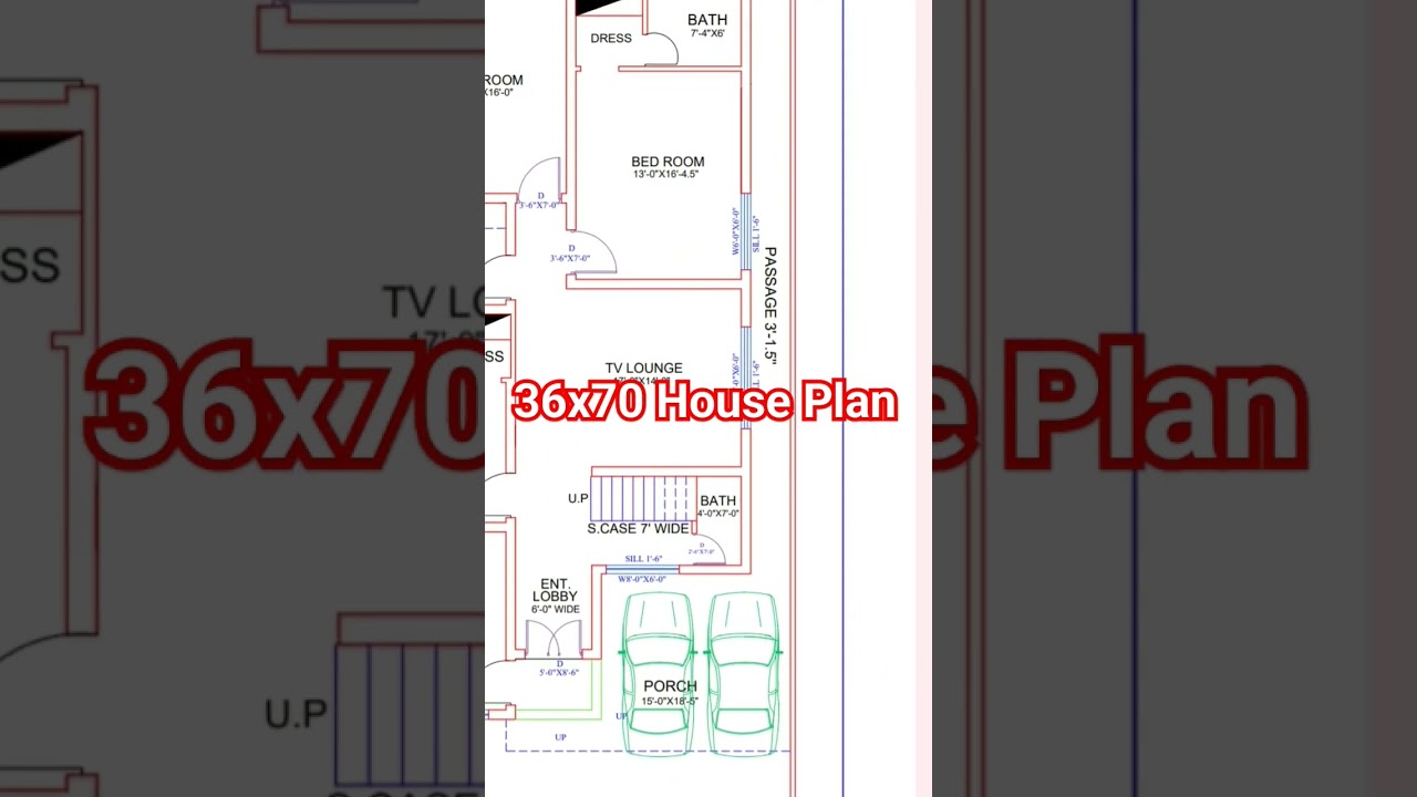 9 Marla House Plan, 36x70 House Plan, 36 by 70 House Map, 36x70 Architect Plan 
