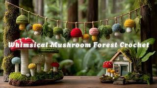 Whimsical Mushroom Forest Crochet Garland  | Pastel Woodland Decor for Enchanted Home Nooks