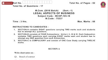 MCOM 1ST SEM LEGAL ASPECTS OF BUSINESS MAY 2019 | PTU