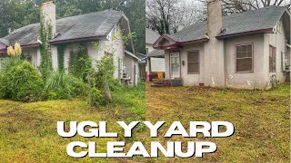 TOTAL landscape CLEANUP on city VIOLATION property. REMOVAL of LARGE stump and OVERGROWN grasses