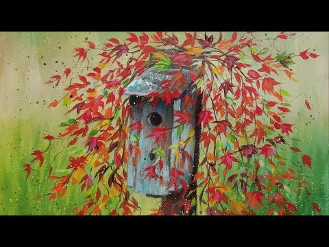 Autumn Leaves on Birdhouse Beginner LIVE Acrylic Painting ...