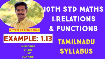 10th Std Maths Example 1.13 Let A= {1,2,3} B= { 4,5,6,7} and f= {(1,4), (2,5),(3,6)} be a Function