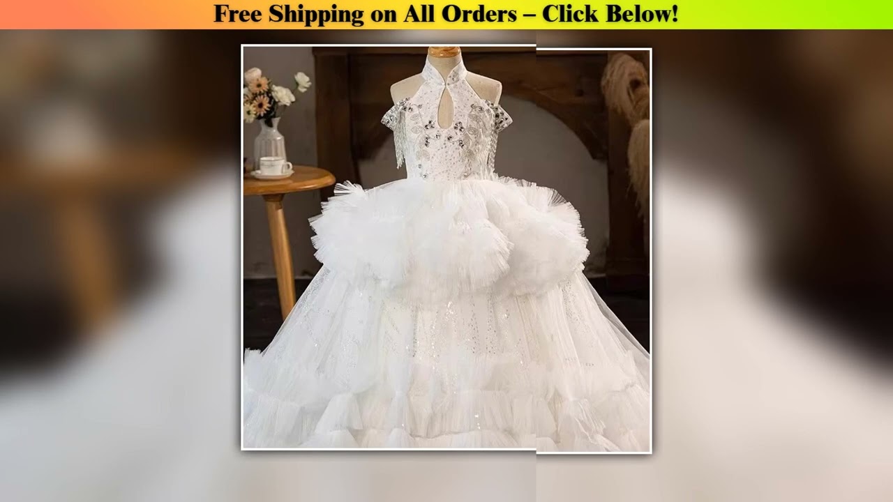 White Princess Dress for Girls Birthday Puffy Tulle Evening Gown Long Pageant Dress Childrens