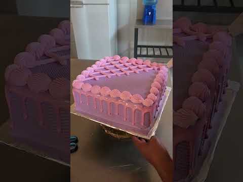 Square Pink Colours Butter Cream Cake | Stand Flower Cake Design