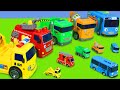 Tayo the little bus friends toys  pelleteuse camion  camion de pompier voiture de police