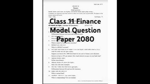 Class 11 Finance question paper 2080 || class 11 neb finance question paper 2080 exam ||