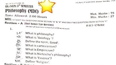 Philosophy MDC question paper ug 3rd sem || ug 3rd sem philosophy Question paper kashmir university 