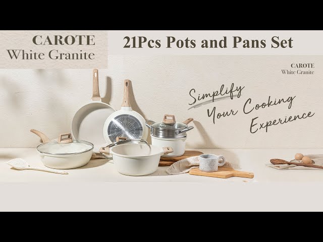 CAROTE 21Pcs Pots and Pans Set, Nonstick Cookware Sets, White
