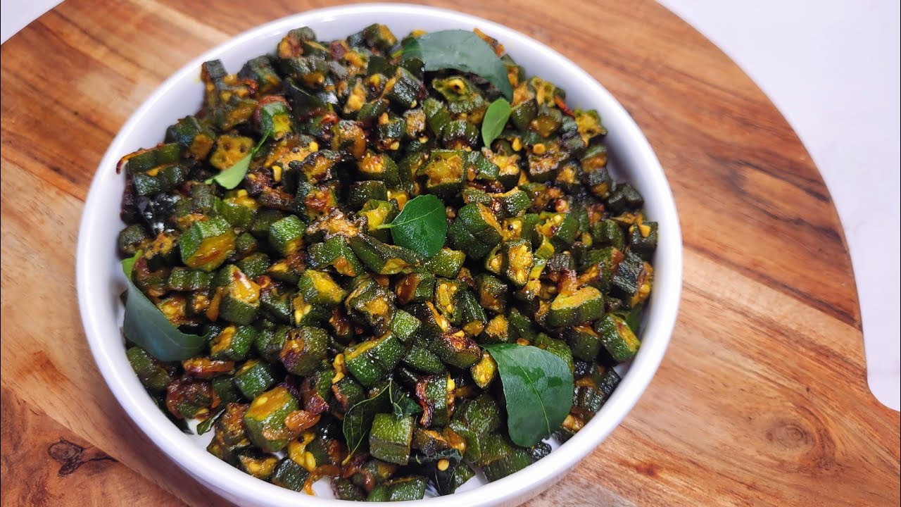 Crispy Lady's Finger Fry Okra fry recipe Bhindi fry Side Dish for Rice Vendakai varuval