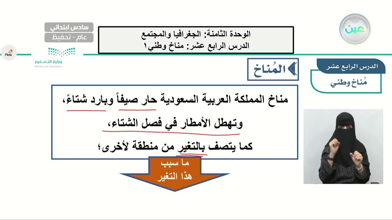 الجغرافيا  والمجتمع ( مناخ وطني  ) 1 - الدراسات الاجتماعية - سادس ابتدائي