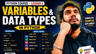 Learn Python in Hindi | Lesson 2: Variables & Data Types with Examples | Python Full Course 🐍