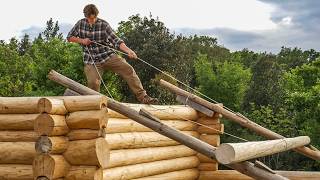 Lifting Heavy Logs on my Off Grid LOG CABIN | Building Walls | Cooking | EP13