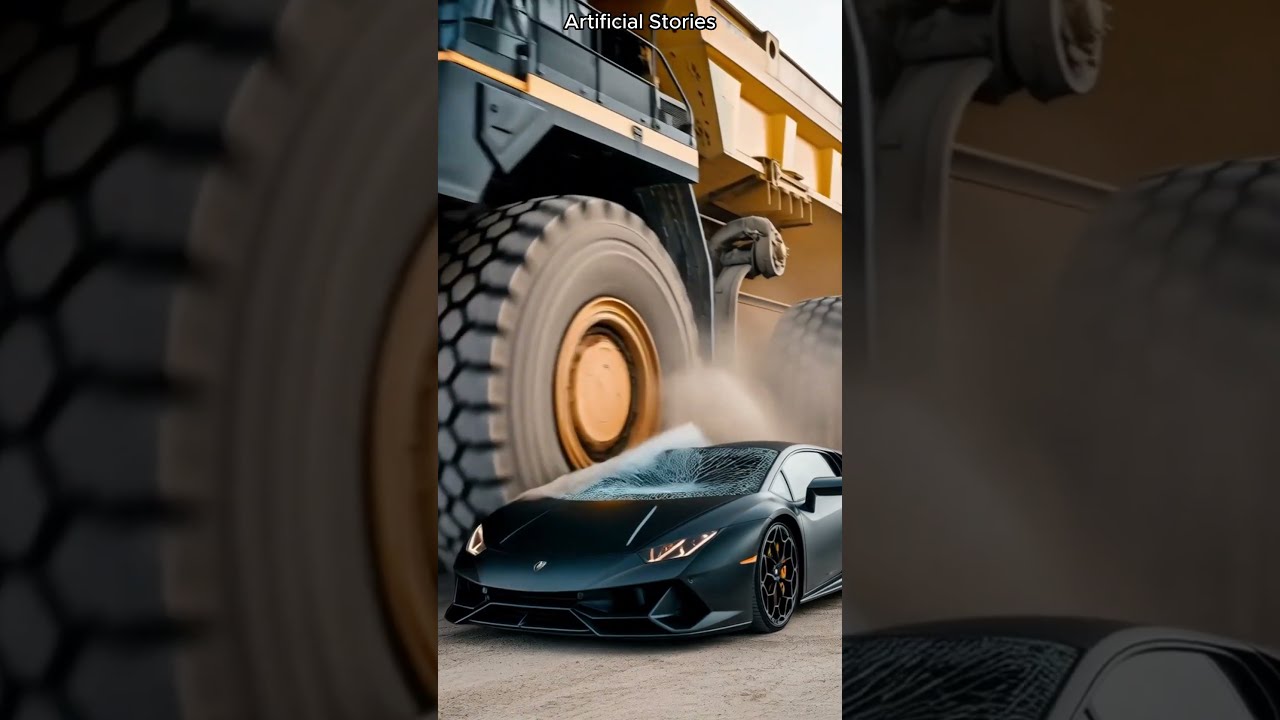 Unlucky Lamborghini Gets Crushed By A Giant Truck AI Animation Shorts Tractor