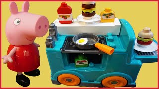 美高積木餐車玩具，佩佩豬買漢堡兒童故事