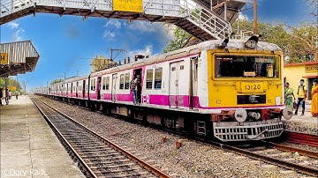 Single windshield EMU train made a beautiful & High speed  crossing with a maintenance car