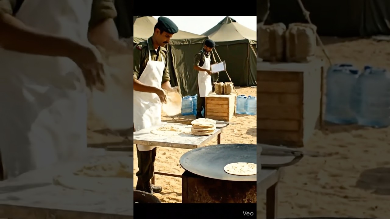 Indian army soldiers making roti at desert during campaign 