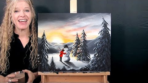 Learn How to Draw and Paint with Acrylics SUNSET SNOWMAN HUGS - Paint and Sip at Home - Art Tutorial