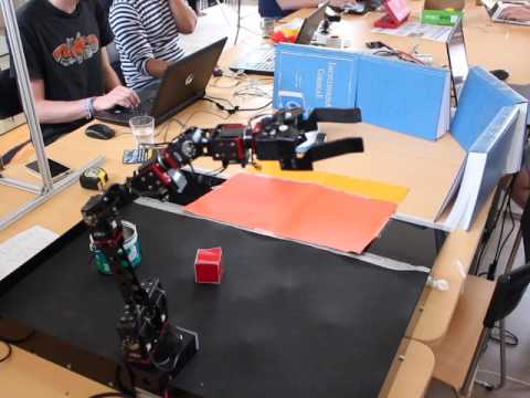 Robobo and arm robot with red box