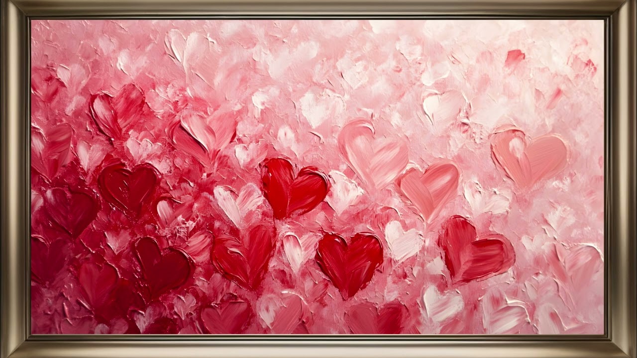 Abstract Heart Painting | Gold Frame TV Art | Art Screensaver for TV | 1 Scene - 1H ❤️🌹