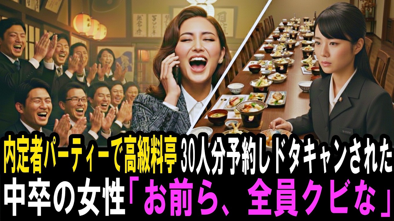 高級レストランを内定者パーティーで30人分予約したが、当日来たのは中卒の私一人だけだった。次の瞬間1本の電話がかかり