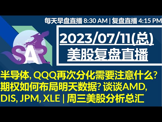 美股直播07/11[复盘] 为何提醒过机构会推高进入CPI? 期权如何布局明天数据? 谈谈AMD, DIS, JPM, XLE | 周三美股分析总汇