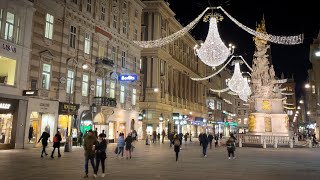 Lockdown Walk In City Center Vienna, Austria, December 2021, Christmas Lights | 4K Hdr | Asmr