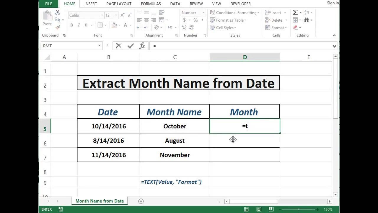 Formula To Extract Month From Date In Excel 2013