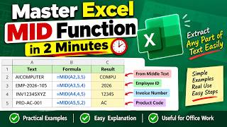 Master Excel MID Function in 2 Minutes | Extract Any Part of Text Easily