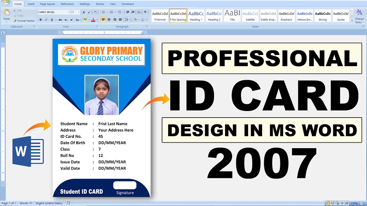 Professional Printable ID Card Create in Microsoft Word 2007 Hindi ...