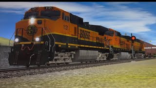 BNSF 1121 H1 C44-9W leads a freight train in trainz a new era 