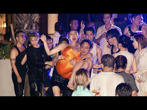 Video Trấn Thành bế Hoa hậu Kỳ Duyên, Sam quăng xuống hồ bơi... - youtube