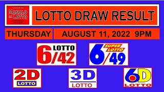 LOTTO DRAW RESULT AUGUST 11, 2022 9PM THURSDAY
