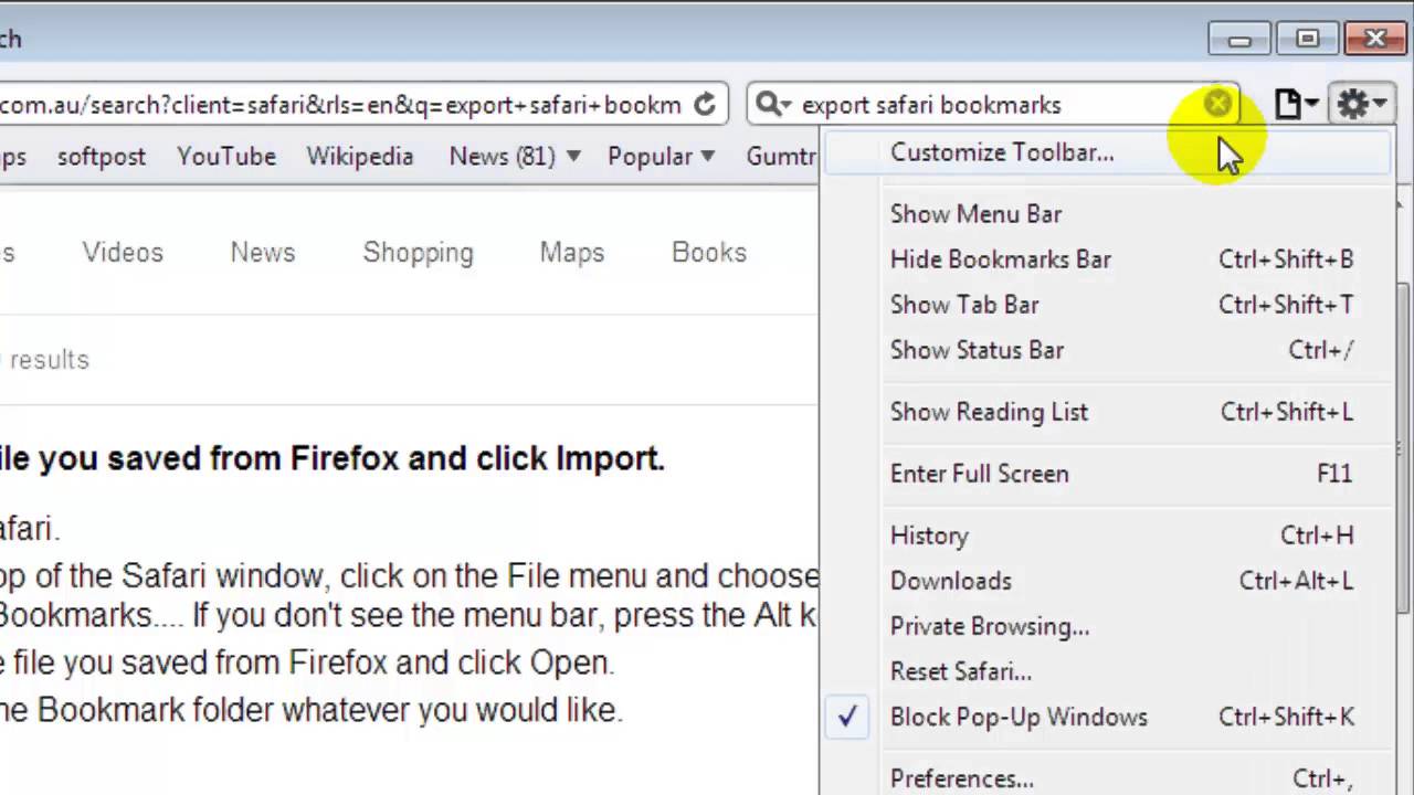 how to fix safari menu bar